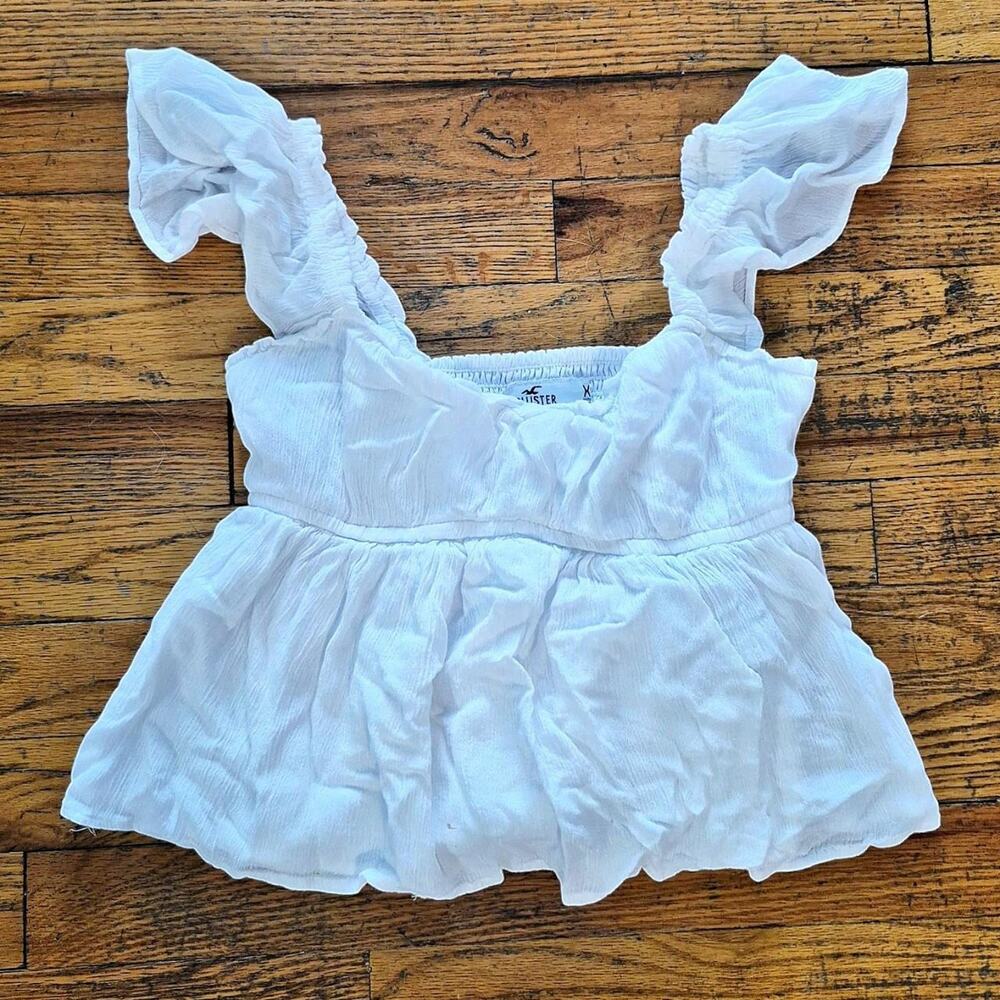 Hollister white smocked babydoll peplum top